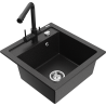 Mexen Vito granite kitchen sink 1-bowl with kitchen faucet Duero, black/silver metallic - 6503-73-671600-70