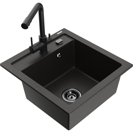 Mexen Vito 1-bowl granite sink with Duero kitchen faucet, black/gold metallic - 6503-75-671600-70-B