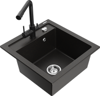Mexen Vito 1-bowl granite sink with Duero kitchen tap, black/gold metallic - 6503-75-671600-70