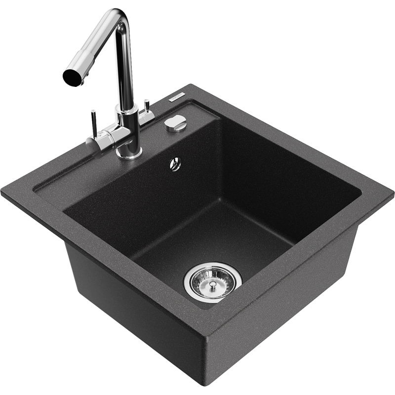 Mexen Vito Granite Kitchen Sink 1-Bowl with Duero Kitchen Tap, Black Speckled - 6503-76-671600-00