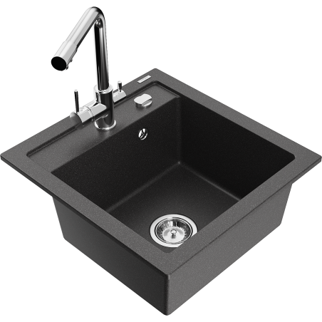 Mexen Vito granite kitchen sink 1-bowl with Duero kitchen faucet, black speckled - 6503-76-671600-00
