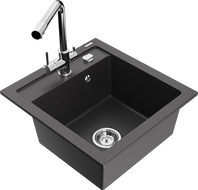 Mexen Vito granite kitchen sink 1-bowl with Duero kitchen faucet, black speckled - 6503-76-671600-00