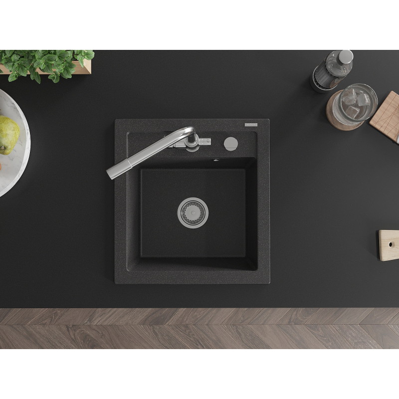 Mexen Vito Duero 1-Bowl Granite Sink with Kitchen Faucet, Black Speckled - 6503-76-671600-00