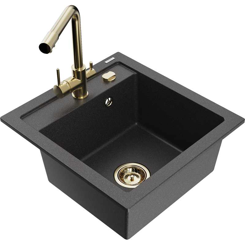 Mexen Vito 1-compartment granite sink with a kitchen mixer tap Duero, spotted black - 6503-76-671600-50