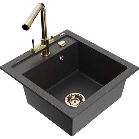 Mexen Vito granite kitchen sink 1-bowl with Duero kitchen faucet, black speckled - 6503-76-671600-50