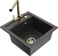 Mexen Vito granite kitchen sink 1-bowl with Duero kitchen faucet, black speckled - 6503-76-671600-50