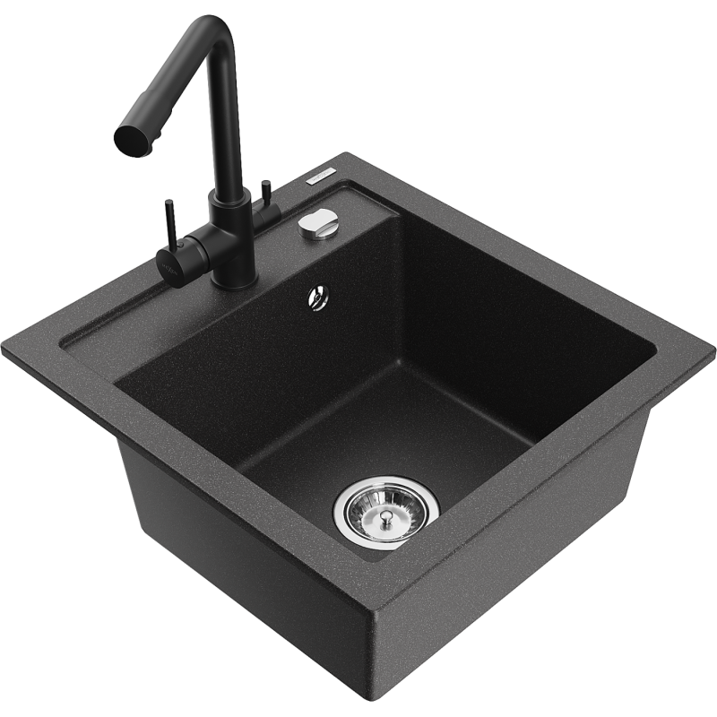 Mexen Vito 1-compartment granite sink with a kitchen mixer tap Duero, spotted black - 6503-76-671600-70