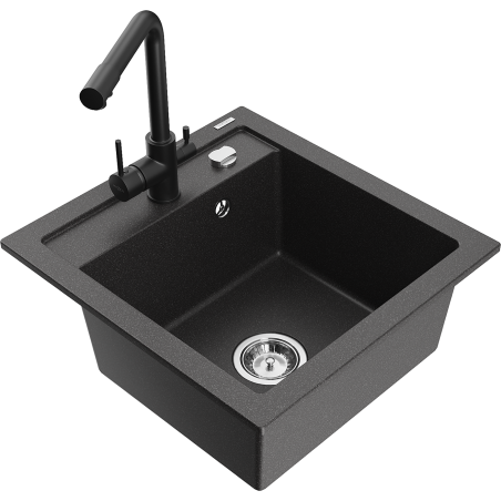 Mexen Vito 1-bowl granite sink with Duero kitchen faucet, black speckled - 6503-76-671600-70