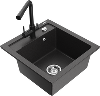 Mexen Vito granite sink 1-bowl with Duero kitchen tap, black speckled - 6503-76-671600-70