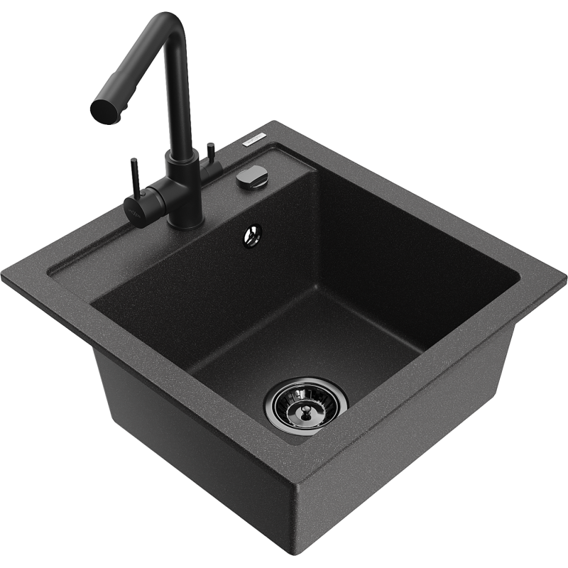 Mexen Vito 1-compartment granite sink with a kitchen mixer tap Duero, spotted black - 6503-76-671600-70-B