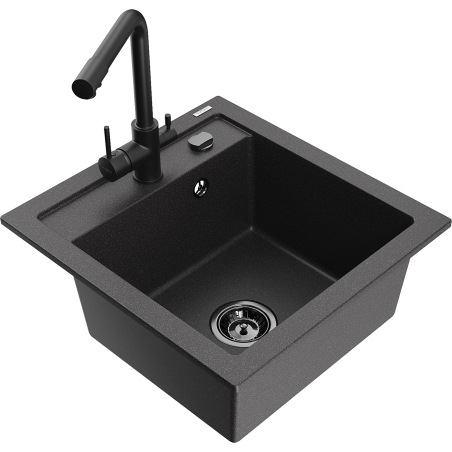 Mexen Vito 1-bowl granite sink with Duero kitchen faucet, speckled black - 6503-76-671600-70-B