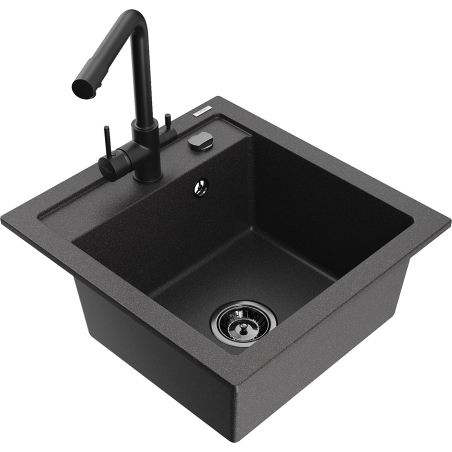 Mexen Vito granite sink 1-bowl with Duero kitchen faucet, black speckled - 6503-76-671600-70-B