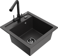 Mexen Vito granite kitchen sink 1-bowl with Duero kitchen tap, black flecked - 6503-76-671600-70-B