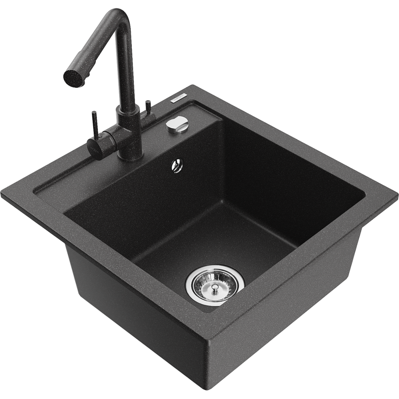 Mexen Vito 1-compartment granite sink with a kitchen mixer tap Duero, spotted black - 6503-76-671600-76