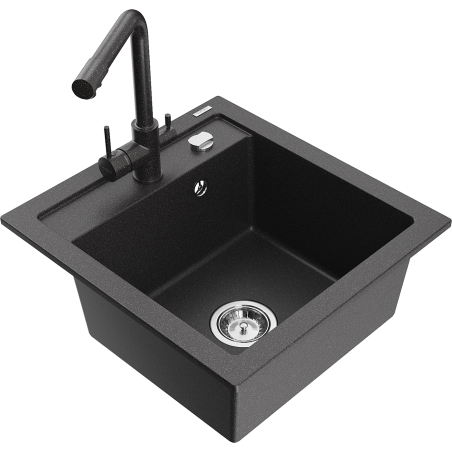 Mexen Vito 1-bowl granite sink with Duero kitchen faucet, speckled black - 6503-76-671600-76