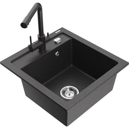 Mexen Vito 1-bowl granite sink with Duero kitchen tap, black speckled - 6503-76-671600-76