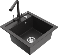 Mexen Vito 1-bowl granite sink with Duero kitchen tap, black speckled - 6503-76-671600-76