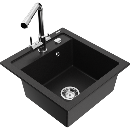 Mexen Vito 1-bowl granite sink with Duero kitchen faucet, black - 6503-77-671600-00