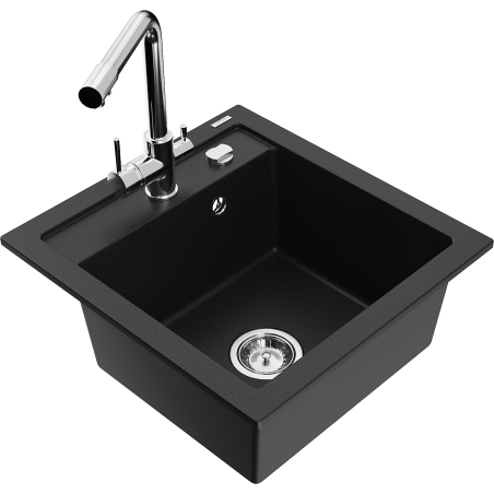 Mexen Vito granite kitchen sink single-bowl with Duero kitchen tap, black - 6503-77-671600-00