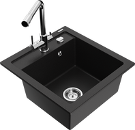 Mexen Vito 1-bowl granite sink with Duero kitchen faucet, black - 6503-77-671600-00
