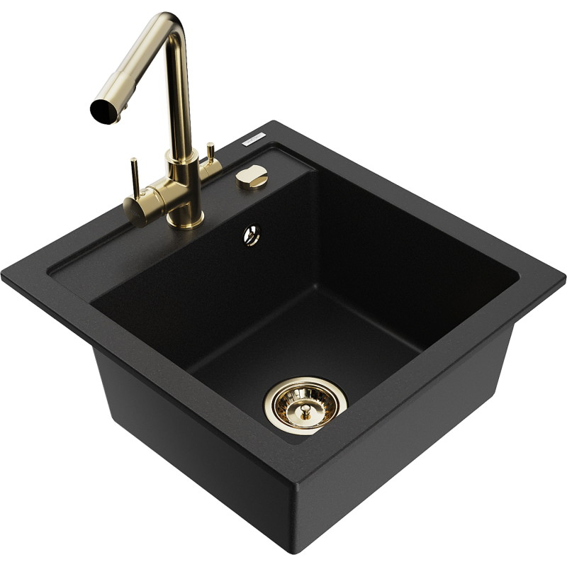 Mexen Vito 1-bowl granite sink with kitchen faucet Duero, black - 6503-77-671600-50
