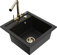 Mexen Vito 1-bowl granite sink with Duero kitchen tap, black - 6503-77-671600-50