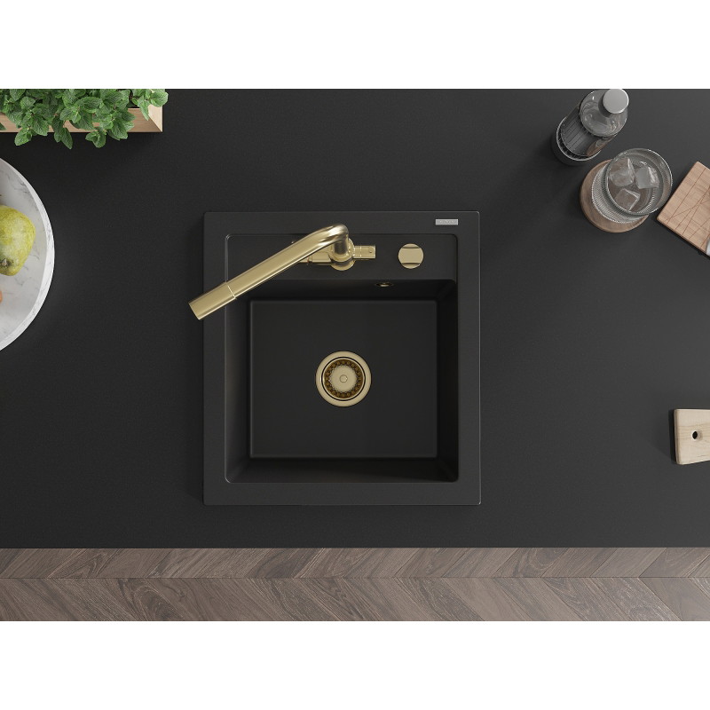 Mexen Vito 1-bowl granite sink with kitchen faucet Duero, black - 6503-77-671600-50