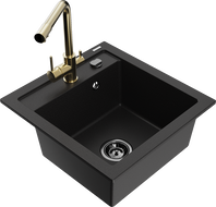 Mexen Vito granite kitchen sink 1-bowl with Duero kitchen tap, black - 6503-77-671600-50-B