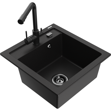 Mexen Vito granite 1-bowl sink with Duero kitchen tap, black - 6503-77-671600-70-B
