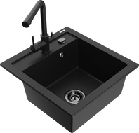 Mexen Vito granite kitchen sink 1-bowl with Duero kitchen faucet, black - 6503-77-671600-70-B