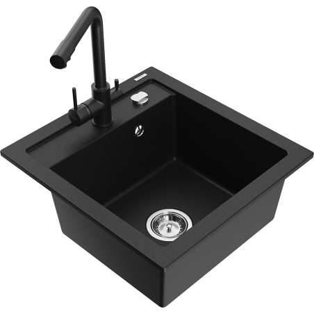 Mexen Vito 1-compartment granite sink with a kitchen mixer tap Duero, Black - 6503-77-671600-70