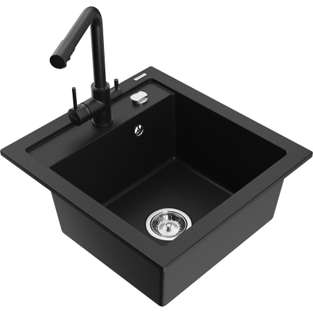 Mexen Vito granite kitchen sink with 1 bowl and Duero kitchen tap, black - 6503-77-671600-70