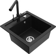 Mexen Vito 1-compartment granite sink with a kitchen mixer tap Duero, Black - 6503-77-671600-70
