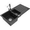 Mexen Andres 1.5-compartment granite sink with a drip tray and kitchen mixer tap Rita, Black/Silver metallic - 6515-73-670300-00