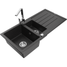 Mexen Andres granite 1.5-bowl sink with drainer and Rita kitchen faucet, black/silver metallic - 6515-73-670300-00