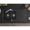 Mexen Andres 1.5-bowl granite sink with drainer and Rita kitchen faucet, black/silver metallic - 6515-73-670300-00