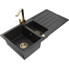 Mexen Andres granite sink 1.5-bowl with drainer and Rita kitchen faucet, black/silver metallic - 6515-73-670300-50