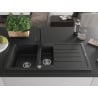 Mexen Andres granite sink 1.5-bowl with drainer and Rita kitchen tap, black/silver metallic - 6515-73-670300-70