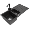 Mexen Andres 1.5-bowl granite sink with drainer and Rita kitchen faucet, black/silver metallic - 6515-73-670300-70