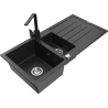 Mexen Andres granite sink 1.5-bowl with drainer and Rita kitchen tap, black/silver metallic - 6515-73-670300-70