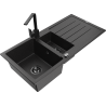 Mexen Andres 1.5-compartment granite sink with a drip tray and kitchen mixer tap Rita, Black/Silver - 6515-73-670300-70-B