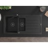 Mexen Andres granite sink 1.5-bowl with drainer and Rita kitchen tap, black/silver - 6515-73-670300-70-B