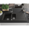 Mexen Andres granite sink 1.5-bowl with drainer and kitchen faucet Rita, black/gold metallic - 6515-75-670300-00