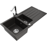Mexen Andres granite sink 1.5-bowl with drainer and kitchen faucet Rita, black/gold metallic - 6515-75-670300-00