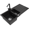 Mexen Andres granite sink 1.5-bowl with drainer and Rita kitchen tap, black/gold metallic- 6515-75-670300-70