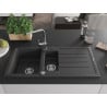 Mexen Andres granite sink 1.5-bowl with drainer and Rita kitchen tap, black speckled - 6515-76-670300-00
