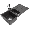 Mexen Andres 1.5-compartment granite sink with a drip tray and kitchen mixer tap Rita, spotted black - 6515-76-670300-00