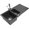 Mexen Andres granite sink 1.5-bowl with drainer and Rita kitchen faucet, black speckled - 6515-76-670300-00
