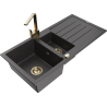 Mexen Andres 1.5-bowl granite sink with drainer and Rita kitchen faucet, speckled black - 6515-76-670300-50