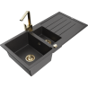Mexen Andres granite sink 1.5-bowl with drainer and kitchen faucet Rita, black speckled - 6515-76-670300-50